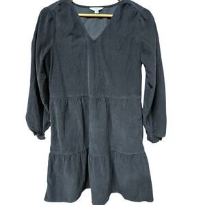 Time & Tru Dress Cotton Corduroy Tiered Pullover Black XS Peasant Cowgirl Witchy